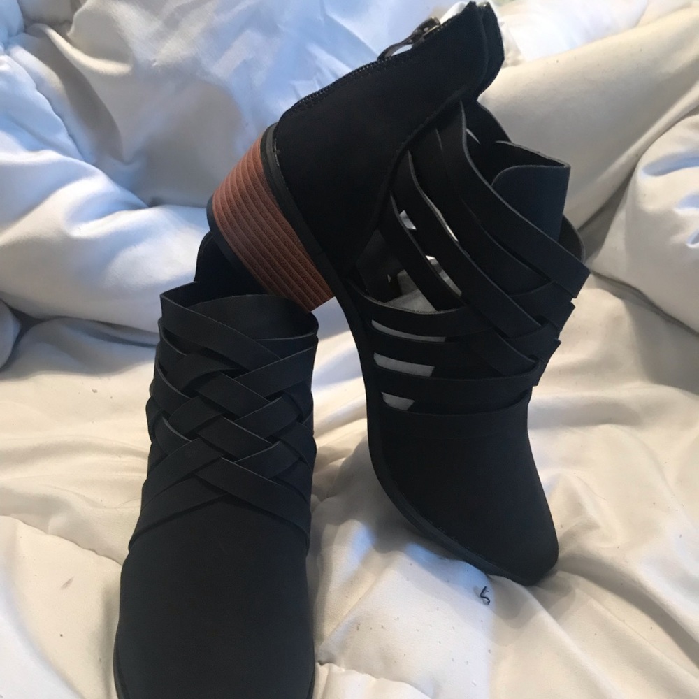 Black woven booties